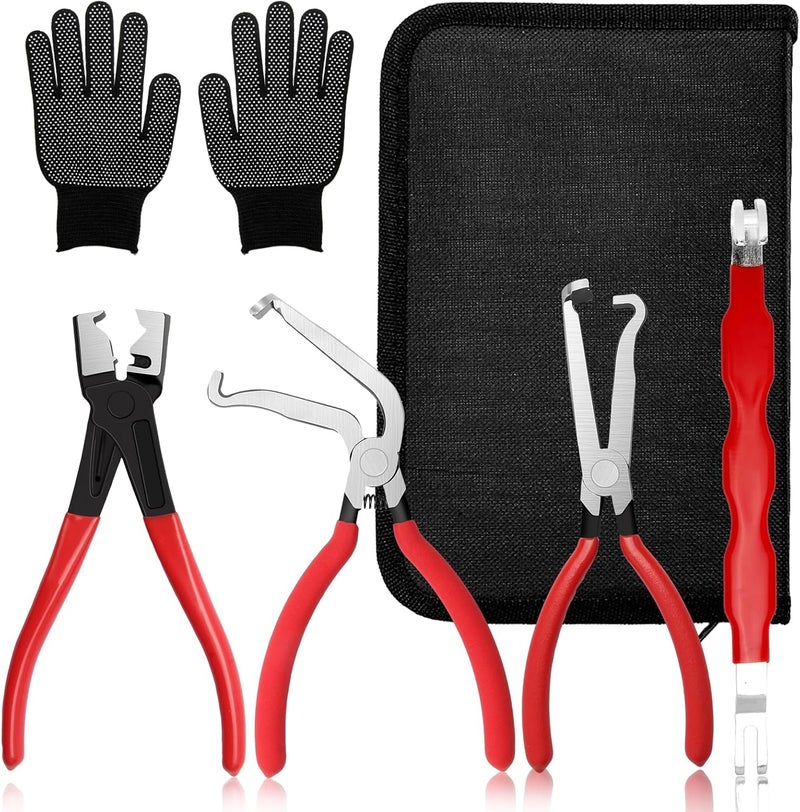 ZEUSORA 5-Pcs Kit Electrical Disconnect Pliers Set w/Gloves - Auto Connector Tool for Fuel Line, Wiring, Sensors & Coils | Quick-Release Car Truck Repair (Red) - Image 1
